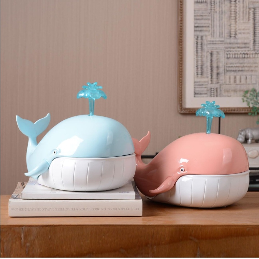 Pink Whale Ceramic Candy Cookie Jar